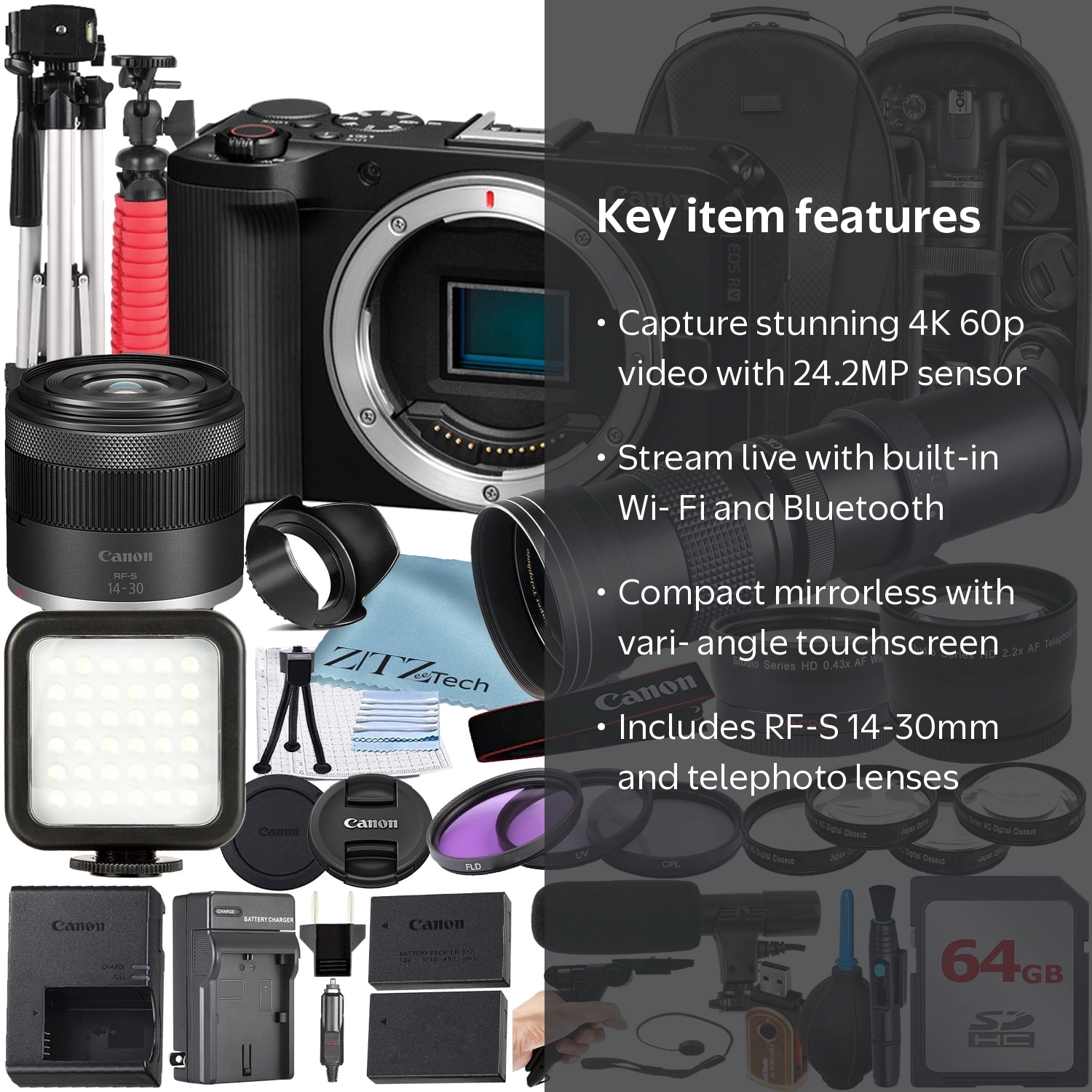 Canon EOS R50 V Mirrorless Camera with RF-S 14-30mm + 420-800mm
