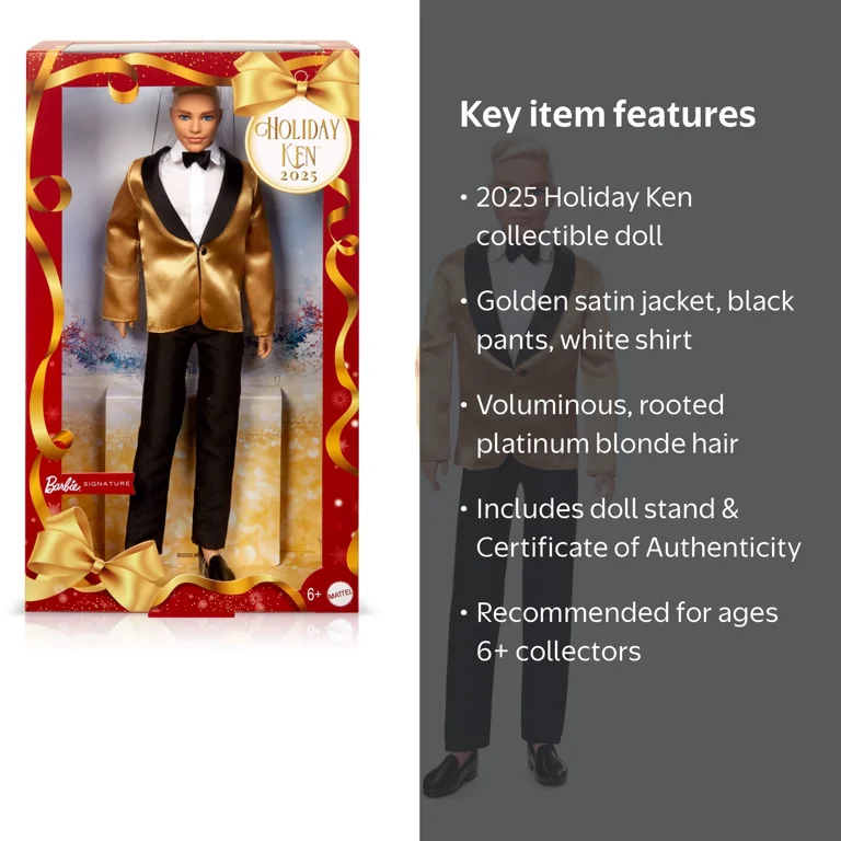 Barbie, Collectible Fashion Doll, 2025 Holiday Blonde Ken