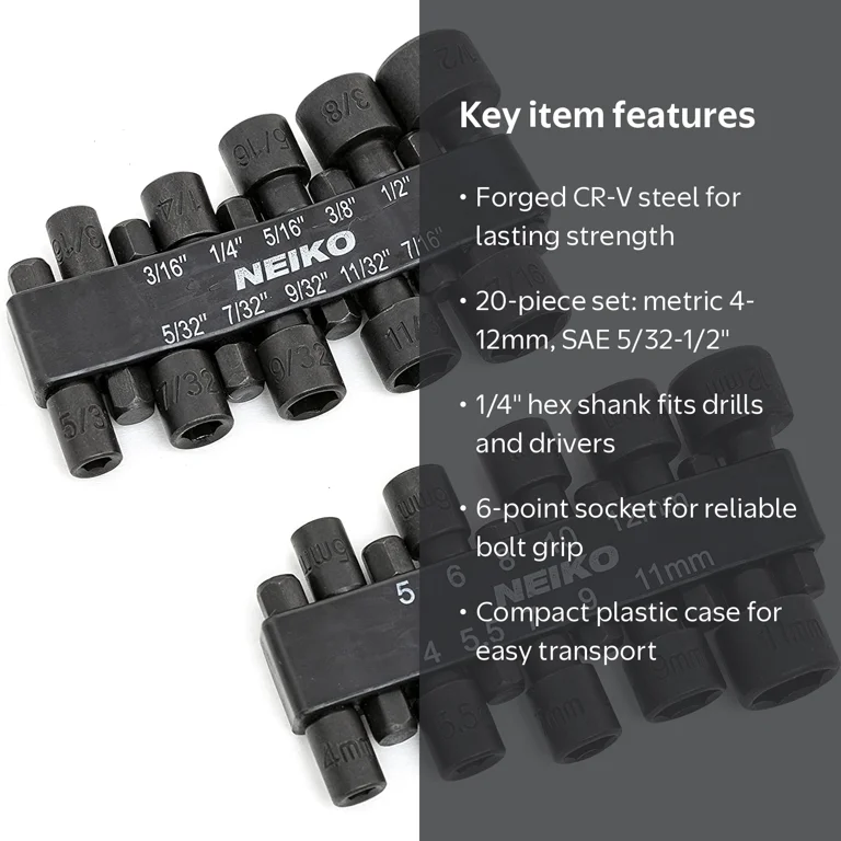 ダーツ Nitok Neiko 10068A Nut Driver Set, 20 Pieces, 1/4‚Äù Hex, Impact