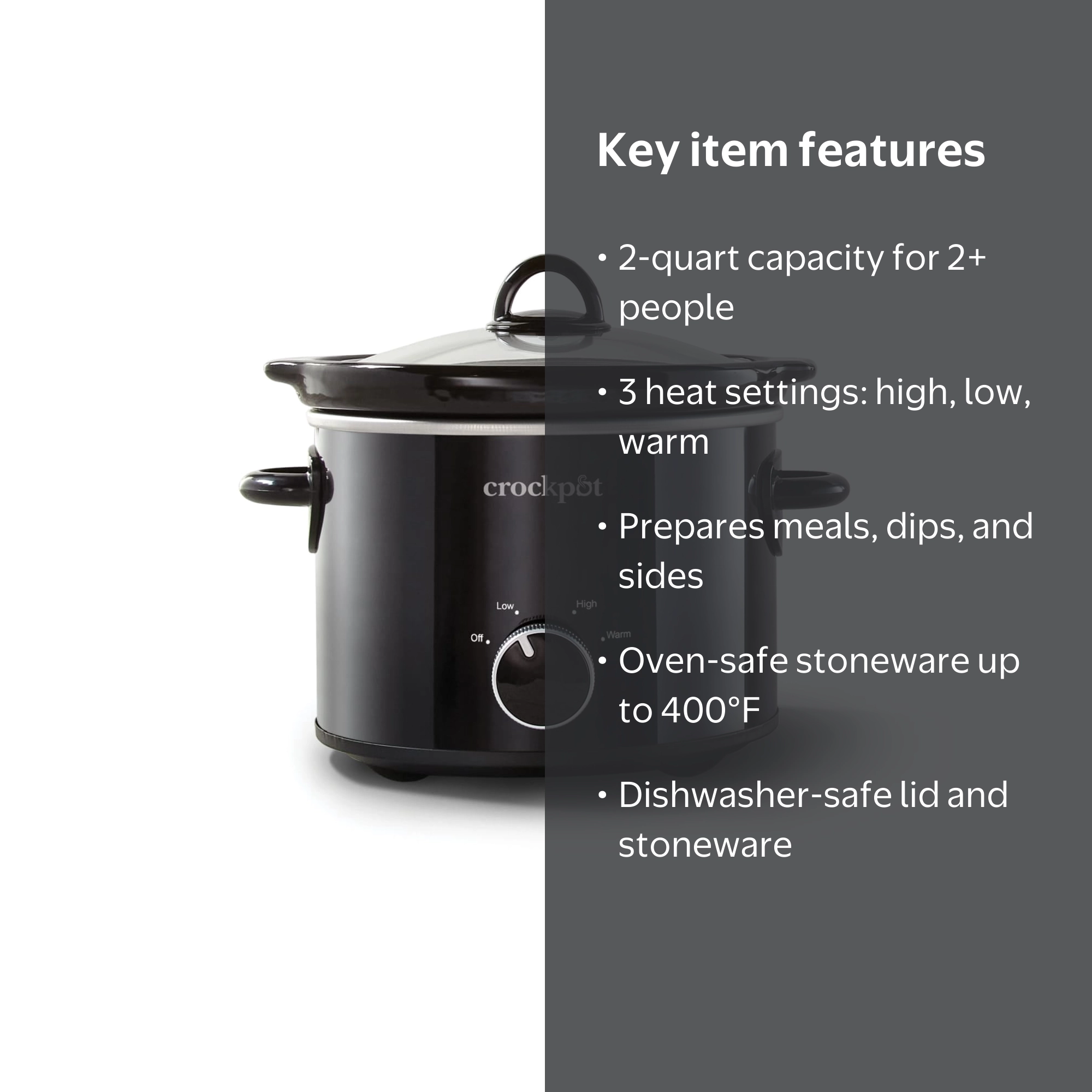 Crock-Pot, 2 Quart Round Manual Slow Cooker, 2 Qt, Black - Walmart.com