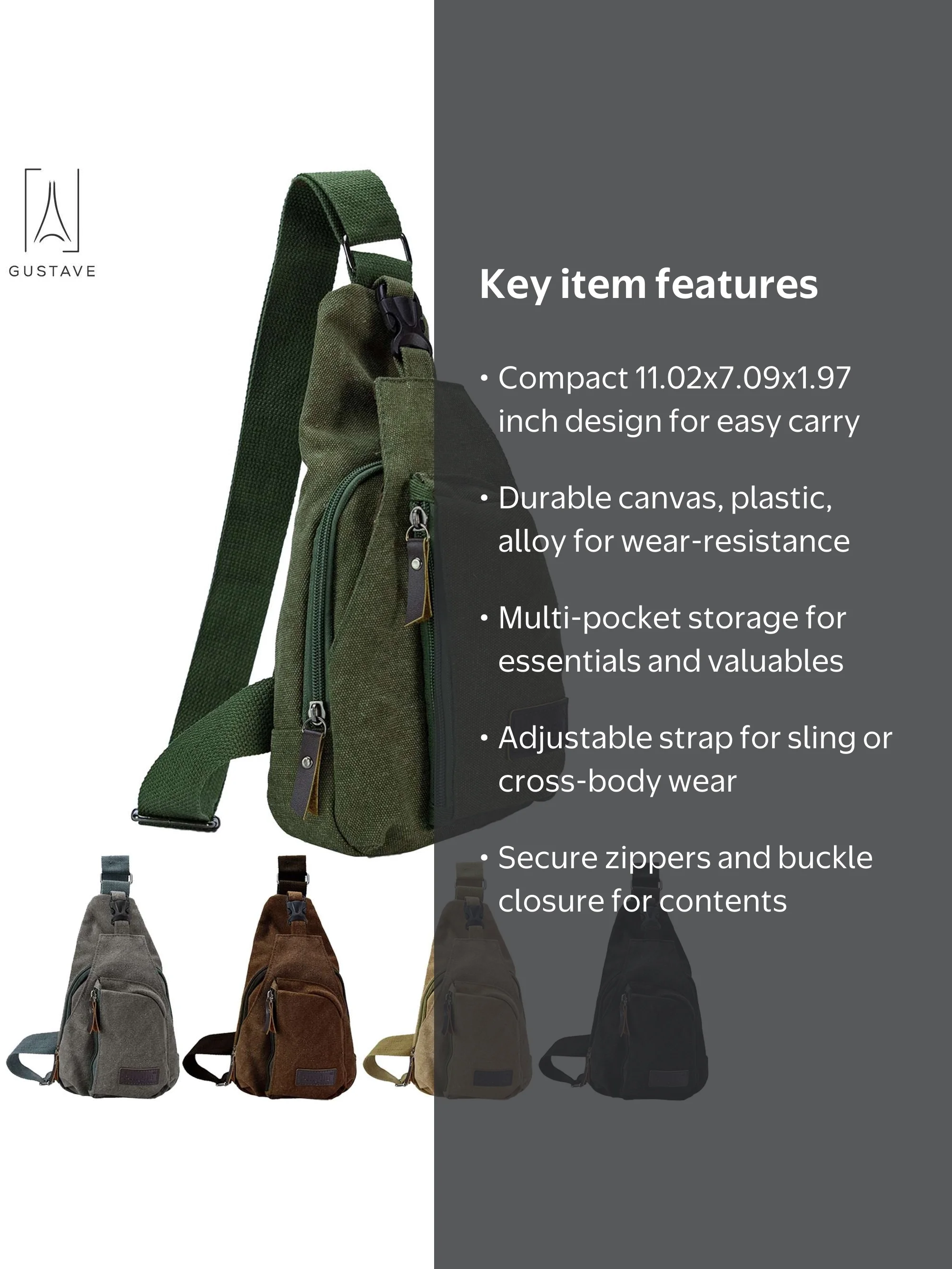 Gustave Canvas Sling Bag for Men & Women Anti-Theft Chest Shoulder