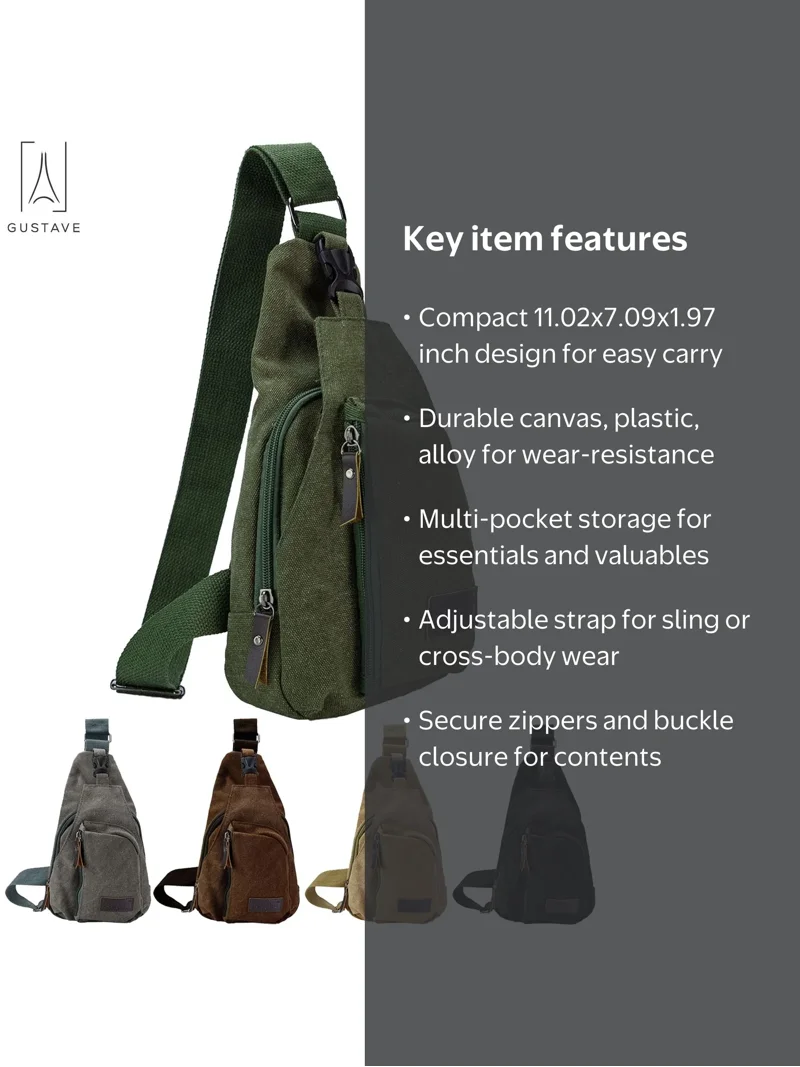 Gustave Canvas Sling Bag for Men & Women Anti-Theft Chest Shoulder
