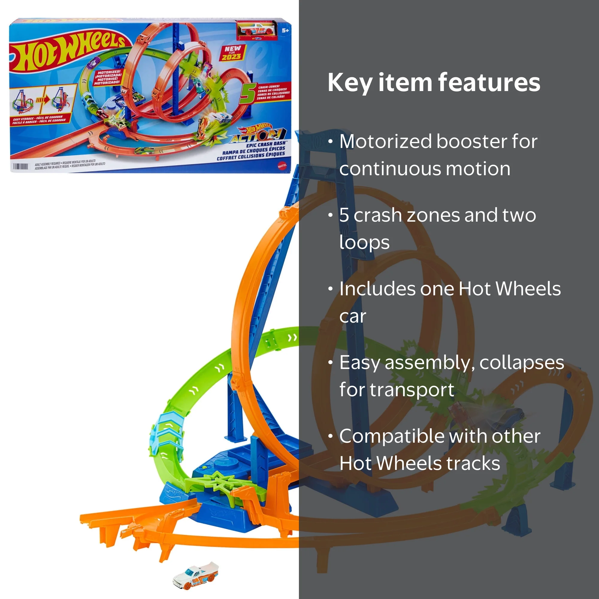 Hot Wheels Epic Crash Dash Track Set with Motorized Booster and