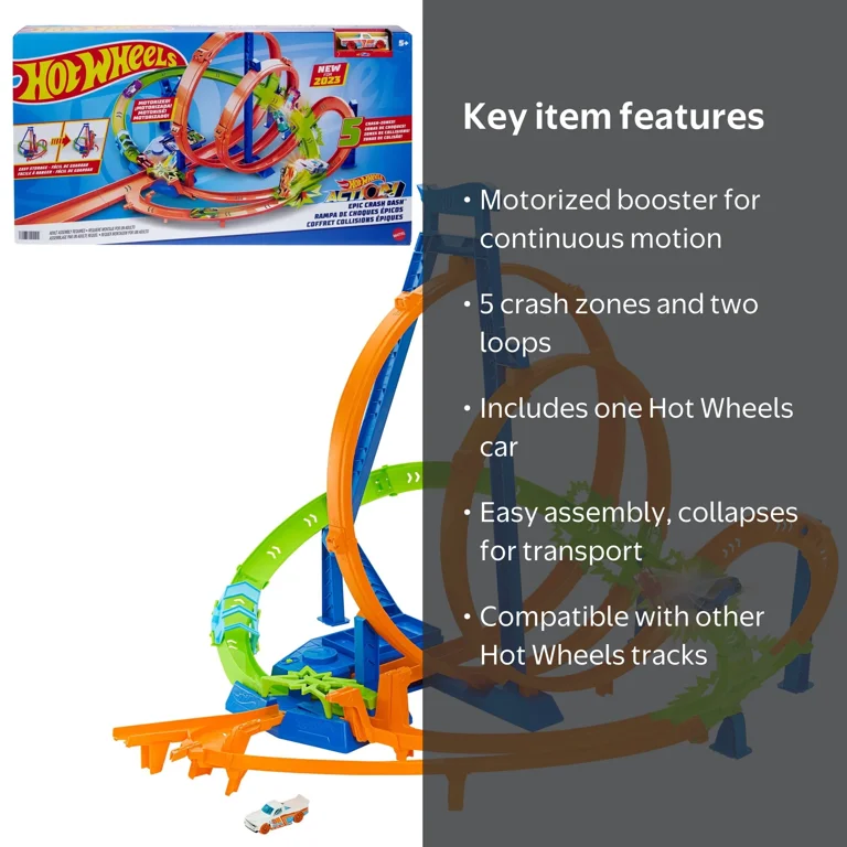 Hot Wheels Epic Crash Dash Track Set with Motorized Booster and