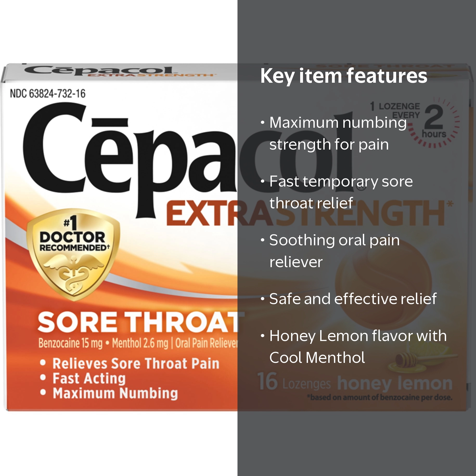 メディカル　ゴットスパ Cepacol Maximum Strength Throat Lozenges, Honey Lemon Menthol, 16
