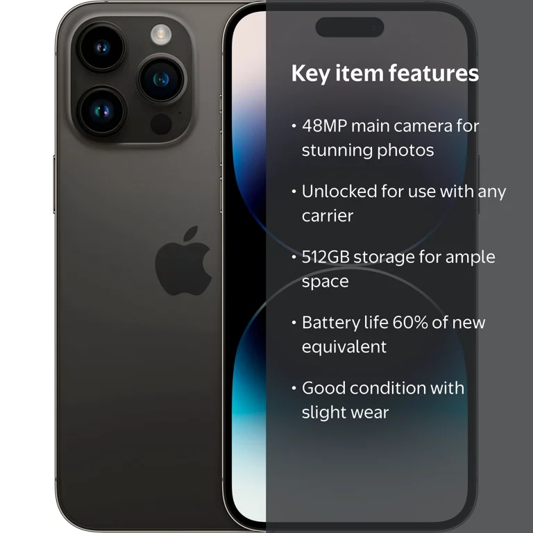 Apple iPhone 14 Pro Max Unlocked 512GB Space Black with 48MP
