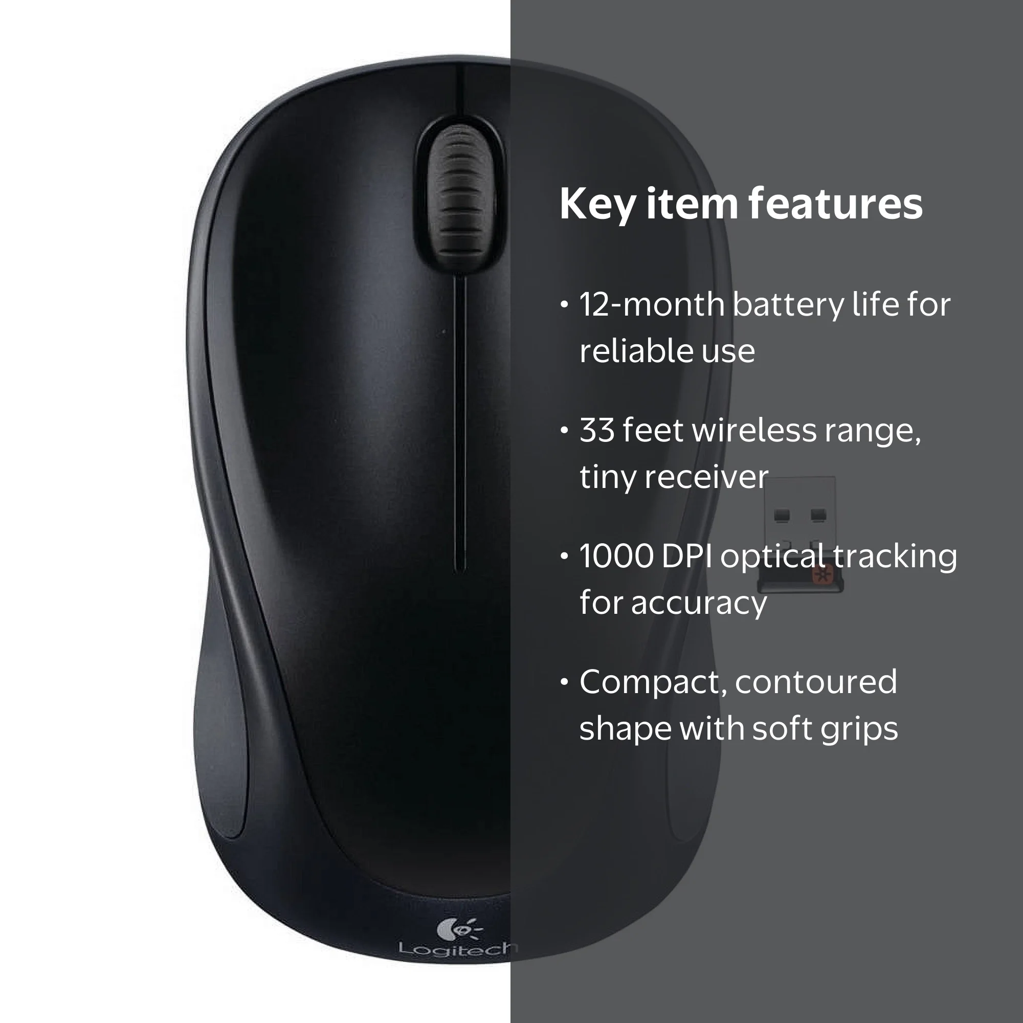 Logitech, Wireless Mouse, M317, 2.4 GHz Optical Tracking Black