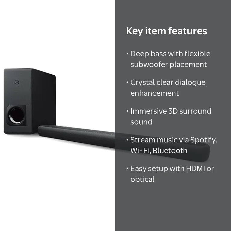 Yamaha, Sound Bar with Wireless Subwoofer, Bluetooth, Model YAS