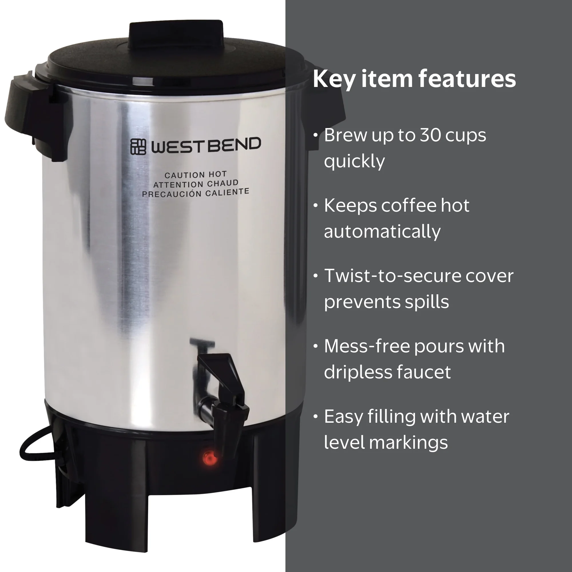 West Bend Commercial 30-Cup Coffee Urn, Automatic Temp Control