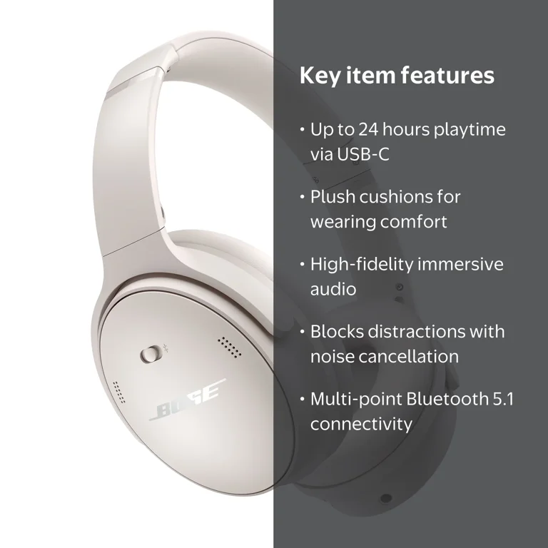 Bose, QuietComfort Headphones, Noise Cancelling, White Smoke