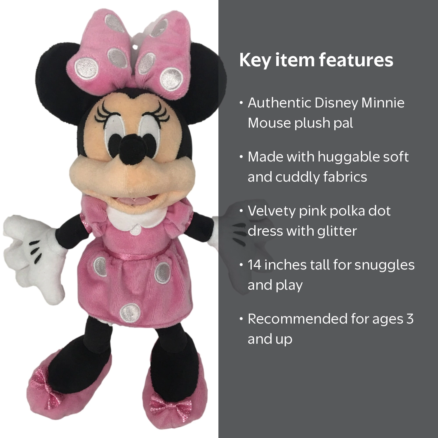 Disney Minnie Mouse 14 inch Plush Stuffed Animal Pal, Pink Polka