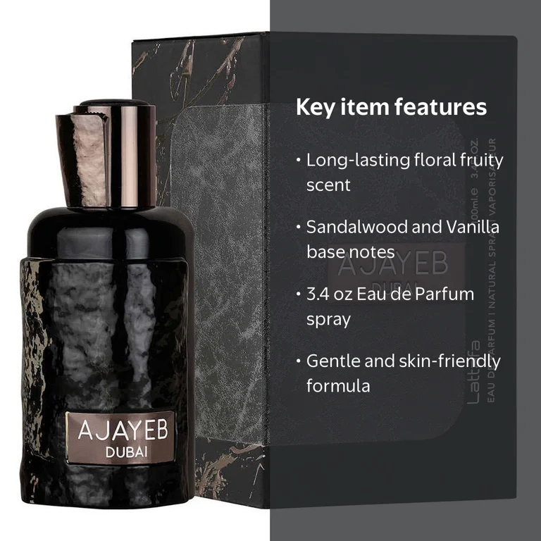 Lattafa, Ajayeb Dubai EDP Spray, 3.4 oz, Floral Fruity Scent