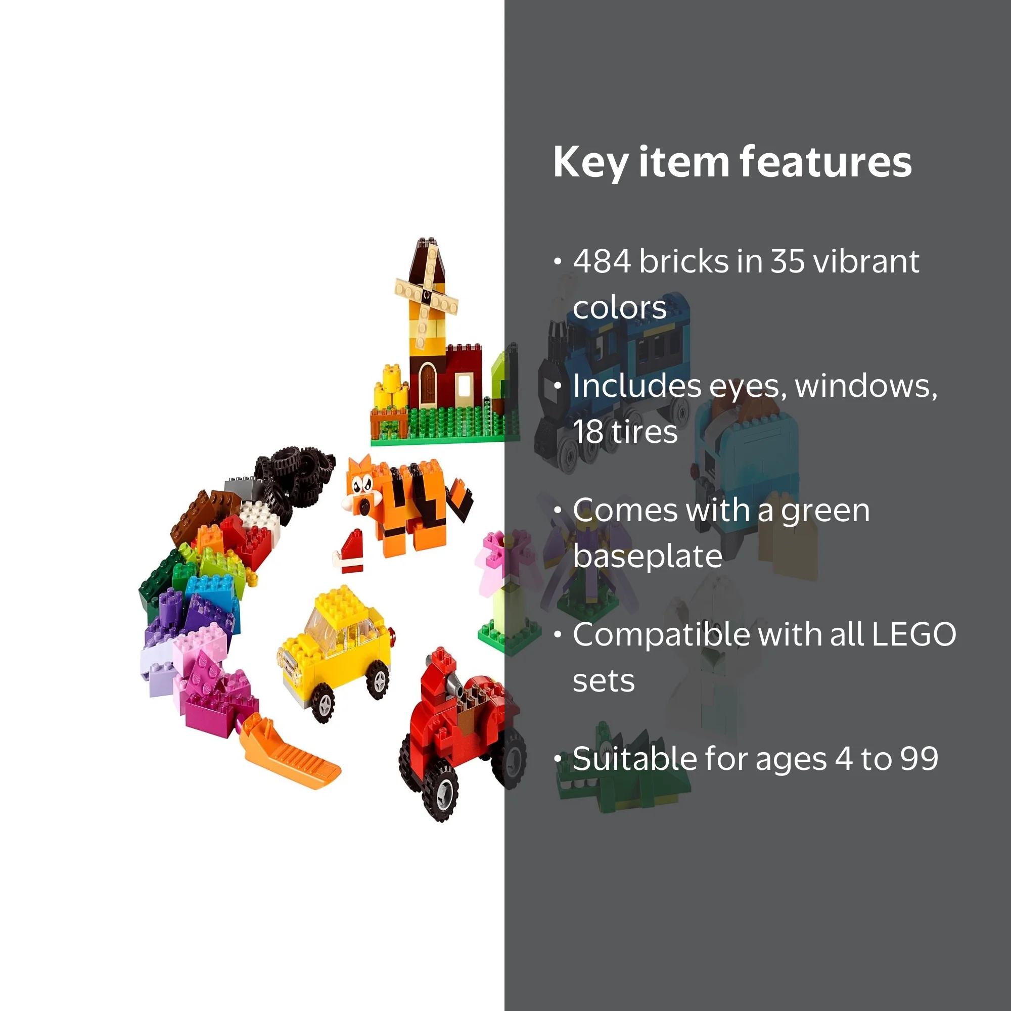 LEGO Classic Medium Creative Brick Box, 484 pcs, Toy Set with
