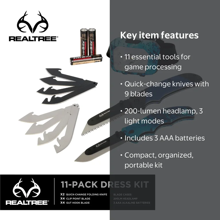 Realtree 11-Piece Game Cleaning & Dressing Kit with Folding Knives