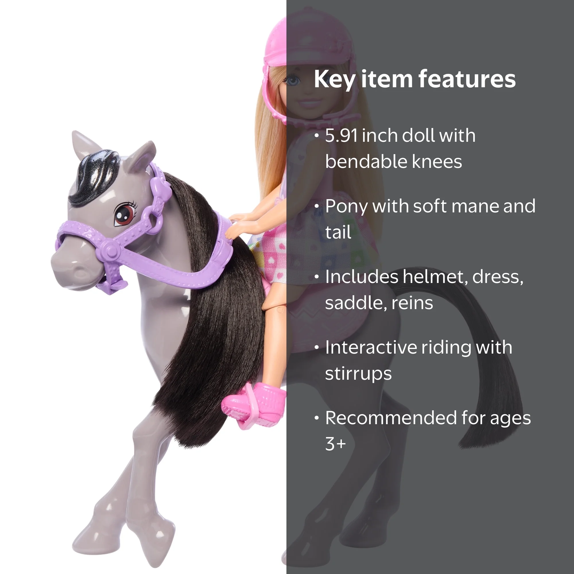 Barbie Chelsea Doll & Horse Set, 5.91 in, Includes Helmet