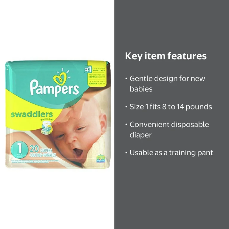 pampers1様 Pampers Swaddlers Size 1 Diapers, 20 Count Bag, for 8 to 14 Pounds
