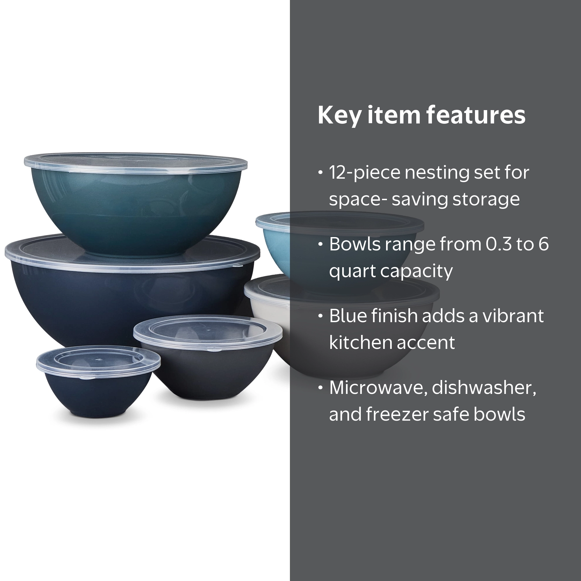 Thyme & Table 12-Piece Nesting Mixing Bowls Set in Blue with Lids