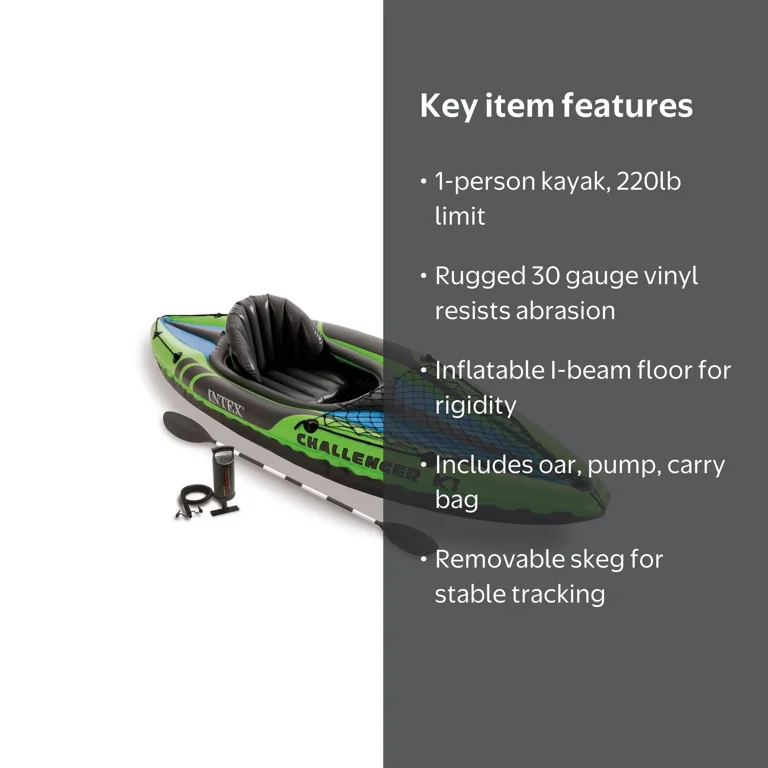 Intex Challenger K1 Blow-Up Single Adult Inflatable Sporty Kayak