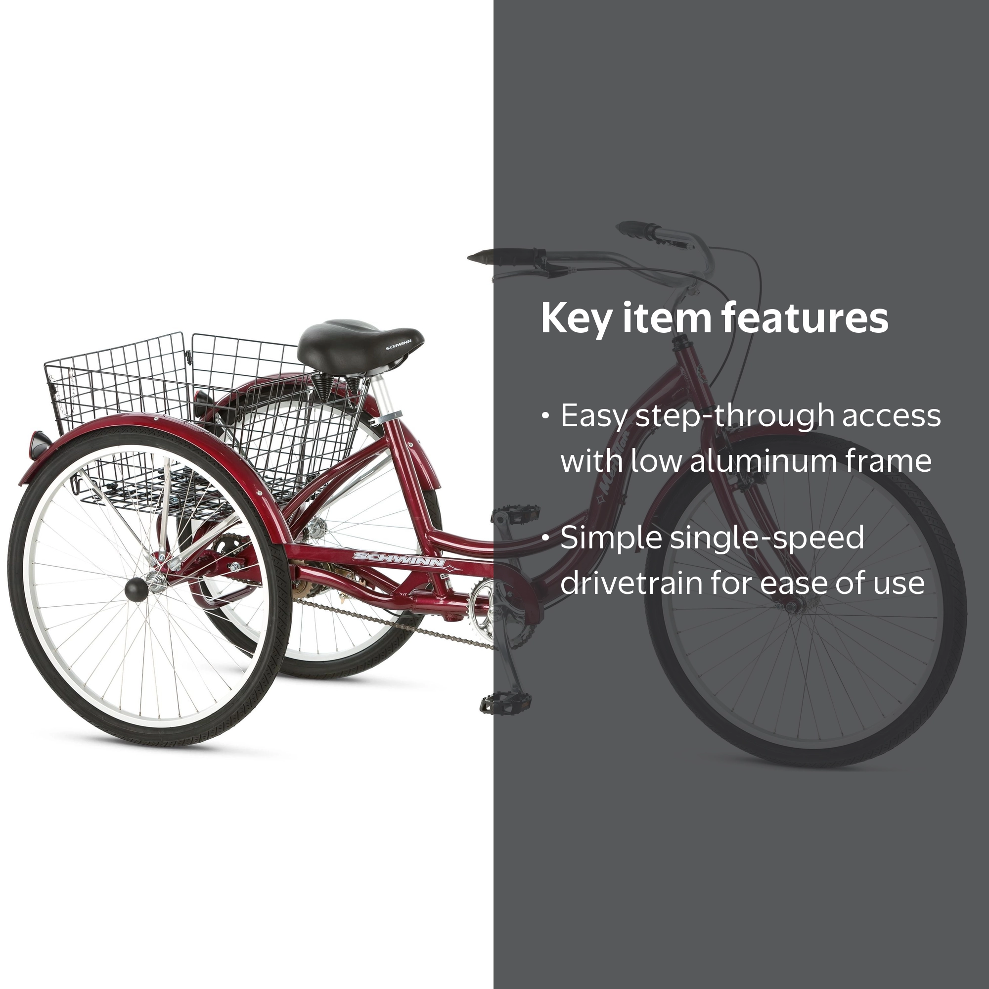 Schwinn Meridian Adult Tricycle, 26-inch Wheels, Rear Basket