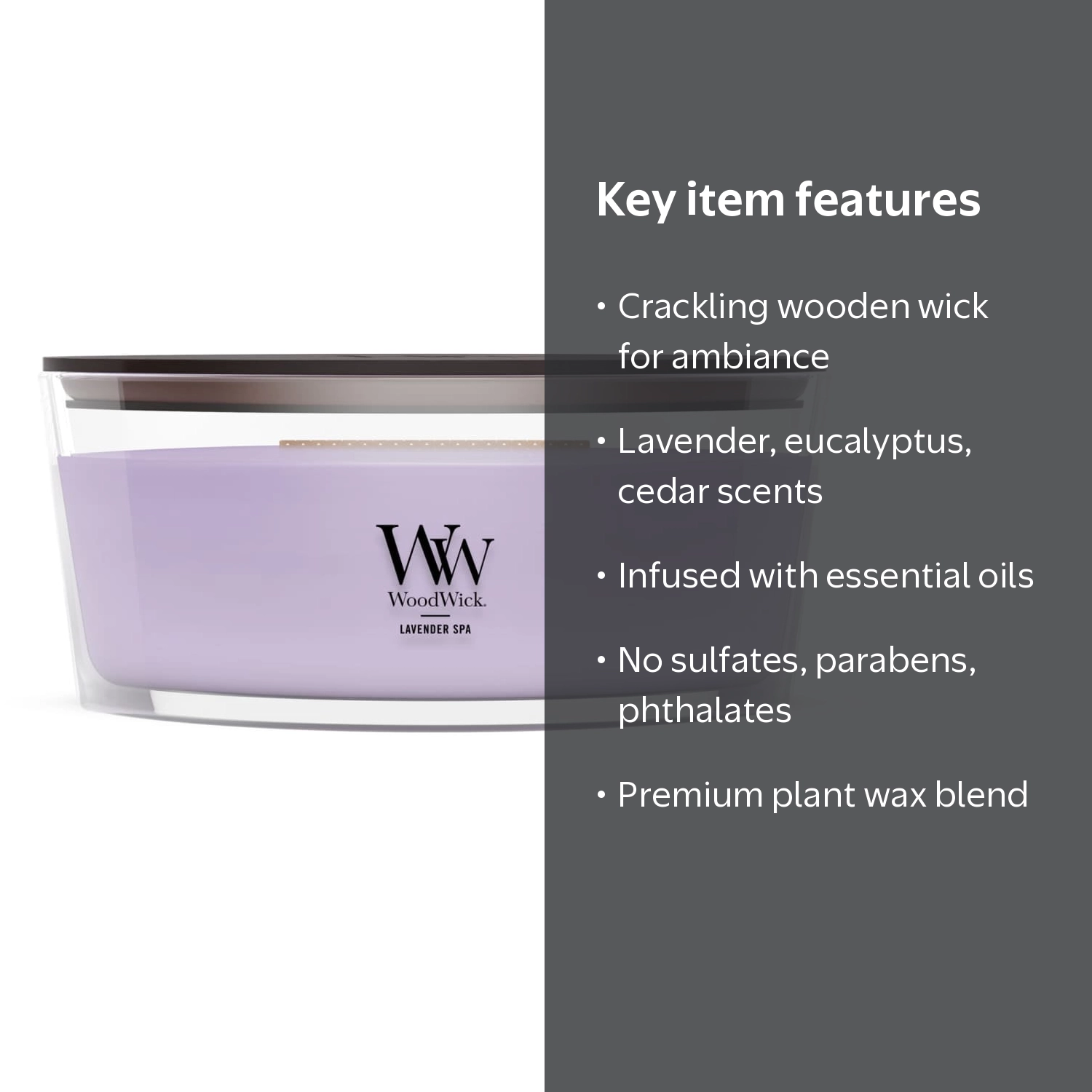 WoodWick, Ellipse Candle, Lavender Spa, Crackling Wooden Wick