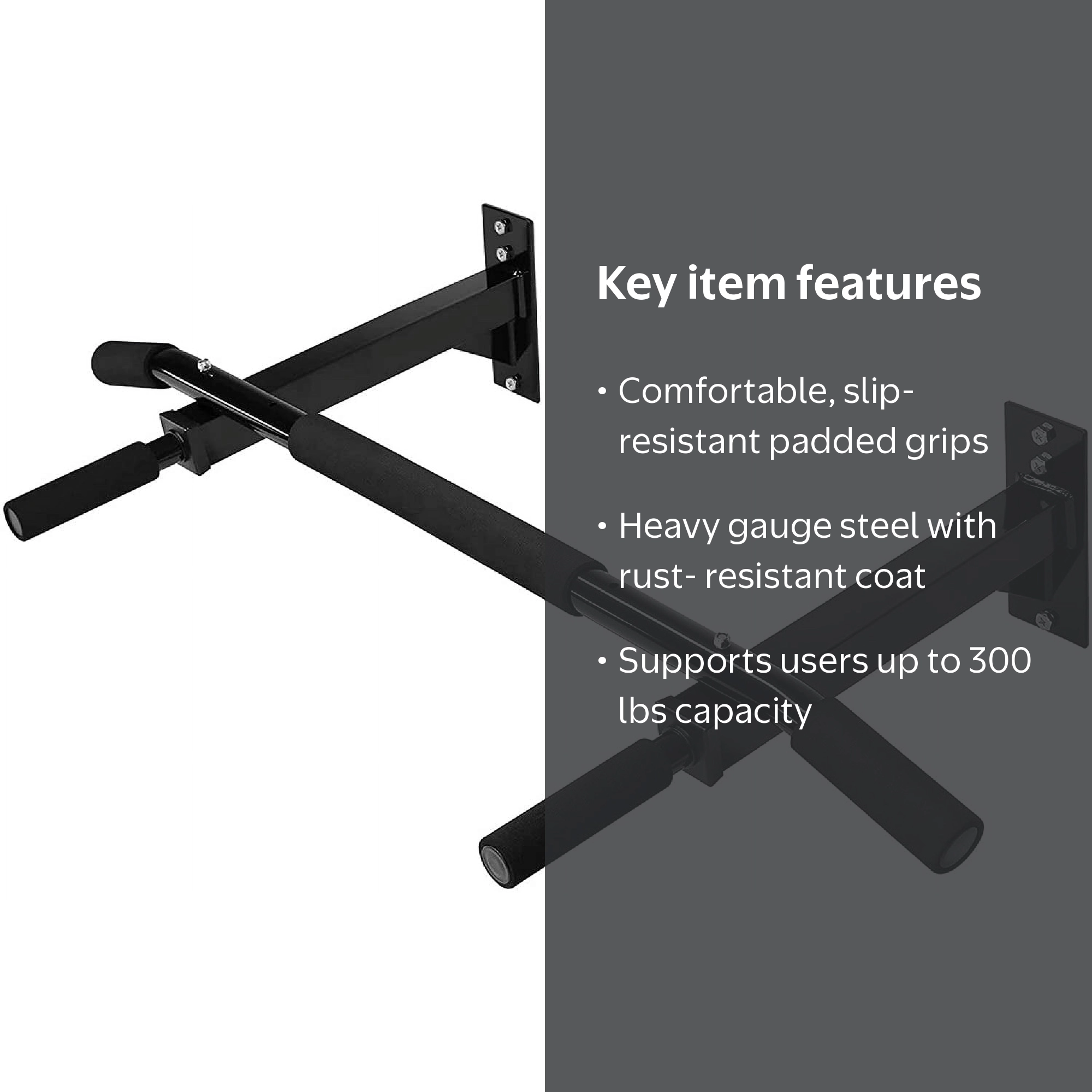Yes4All Wall Mount Chin Up Bar, Black, Single, Steel Construction