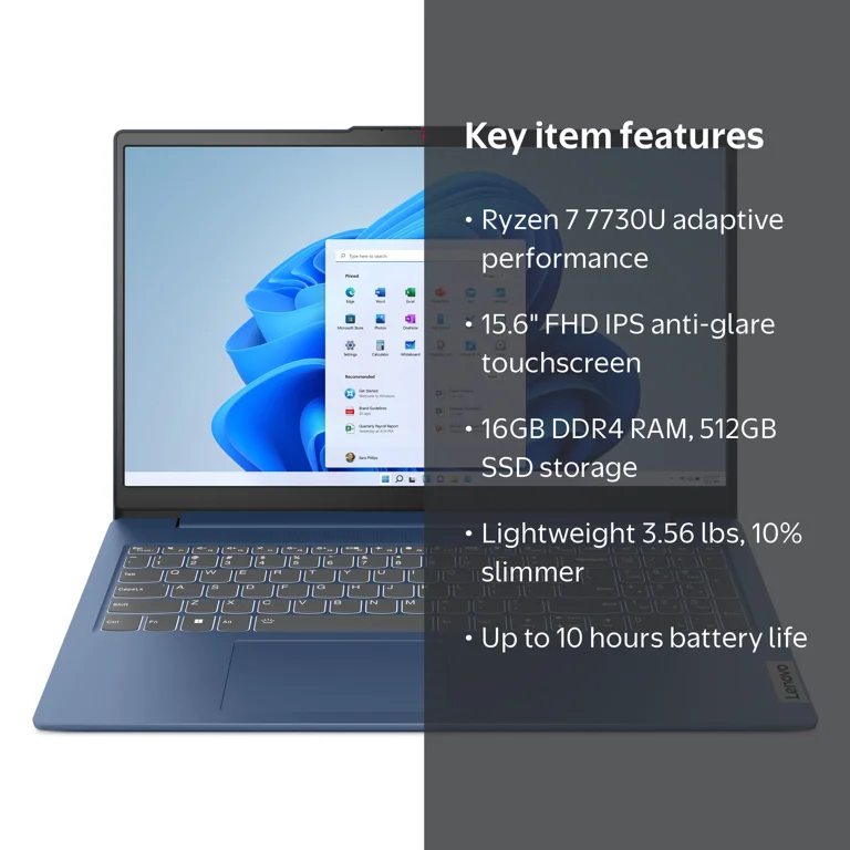 Lenovo, IdeaPad Slim 3 15, AMD Ryzen 7 7730U, Abyss Blue - Walmart.com