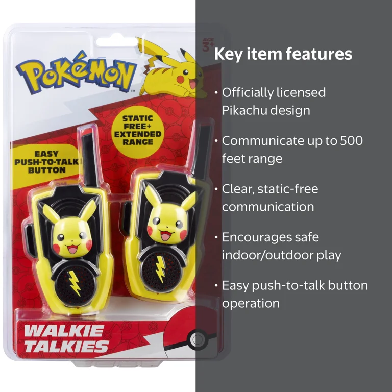Pokemon Pikachu Extended Range Walkie Talkies for Kids Collectible