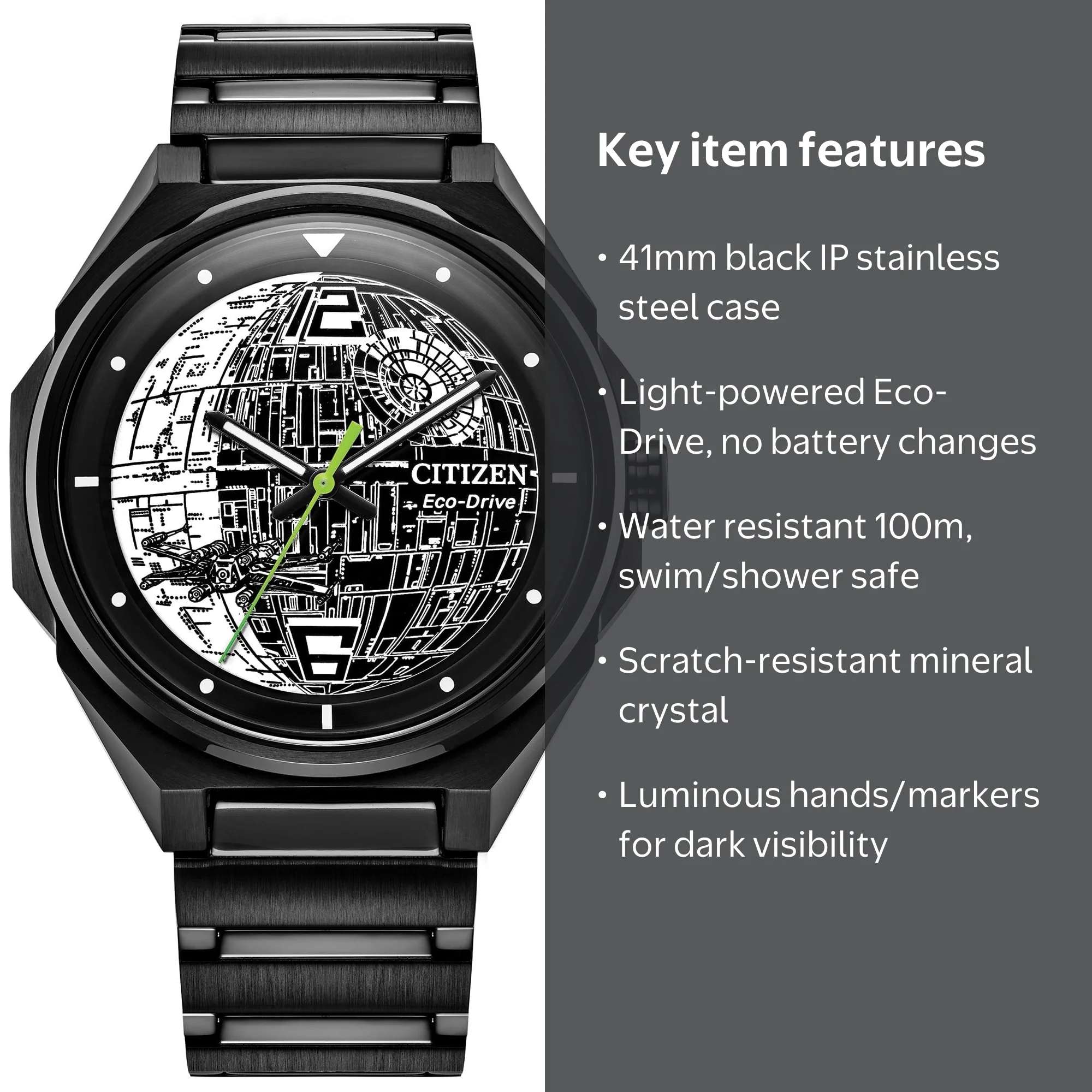 Citizen Men's Eco-Drive Star Wars Death Star Black IP Stainless