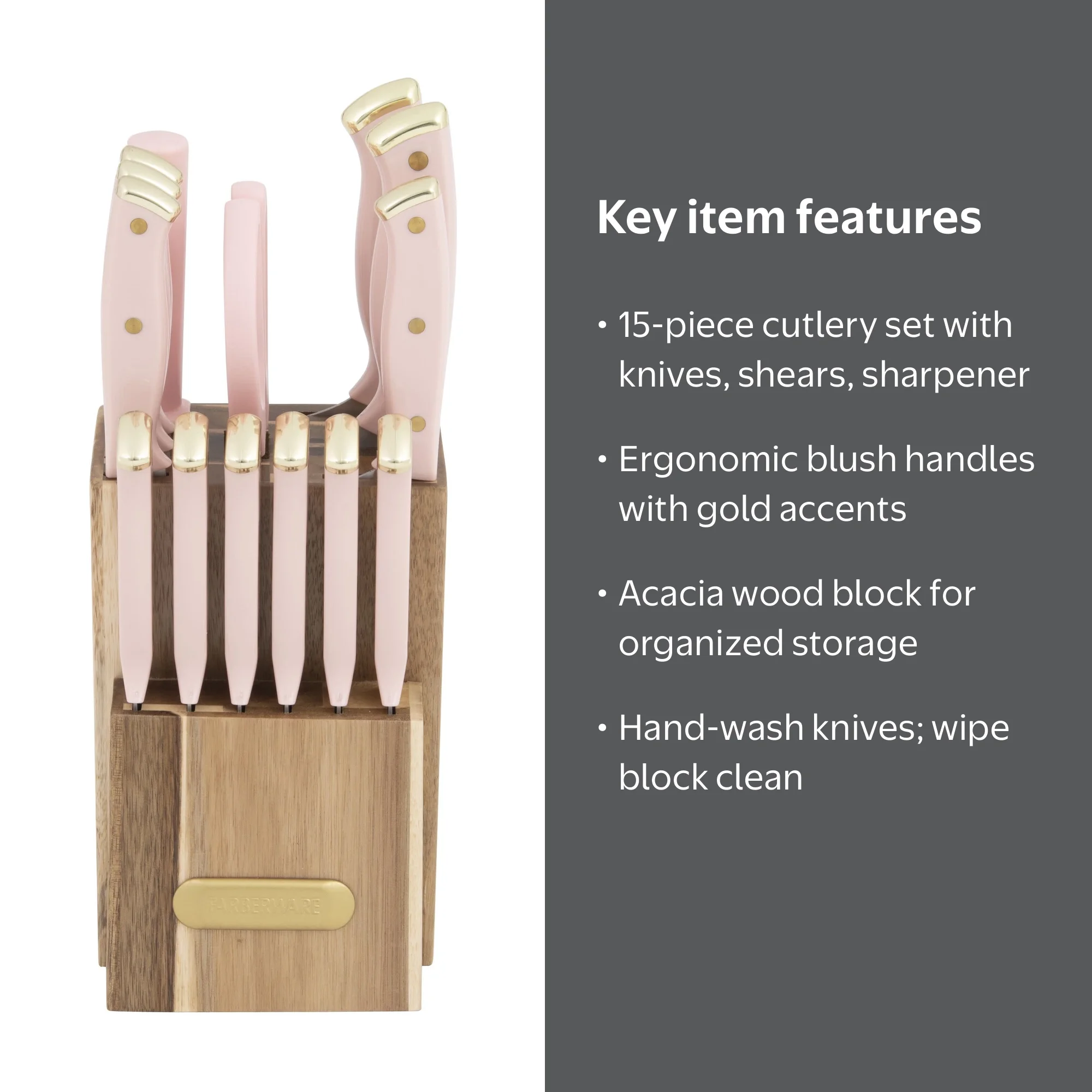 Farberware 15-Piece Triple Riveted Stainless Steel Knife Set with