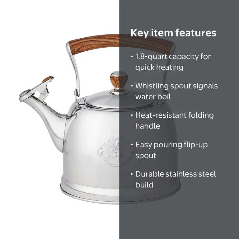 The Pioneer Woman Stainless Steel 2.2-Quart Tea Kettle with Acacia
