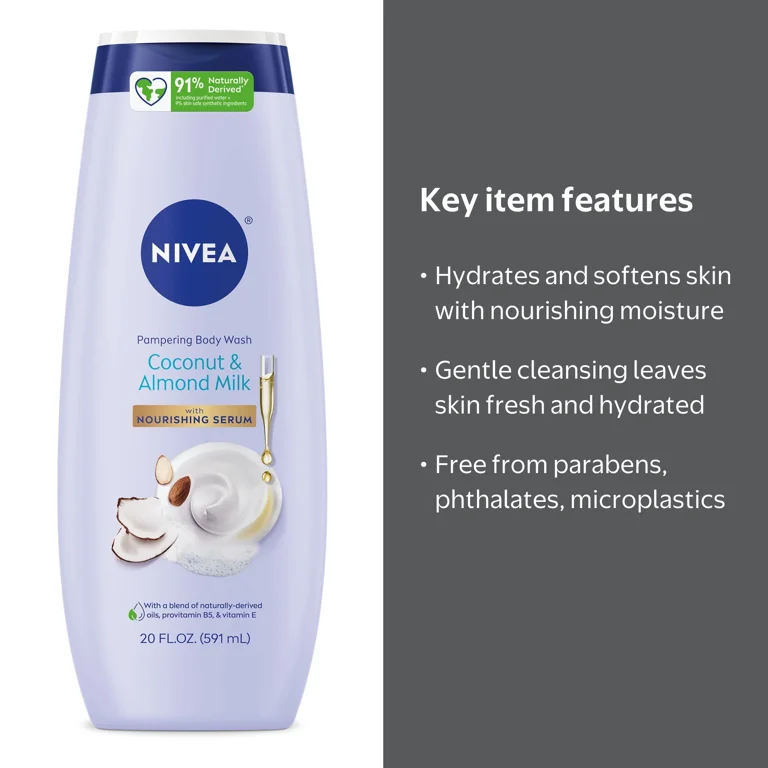 NIVEA Moisturizing Shower Gel, Coconut and Almond Milk Body Wash