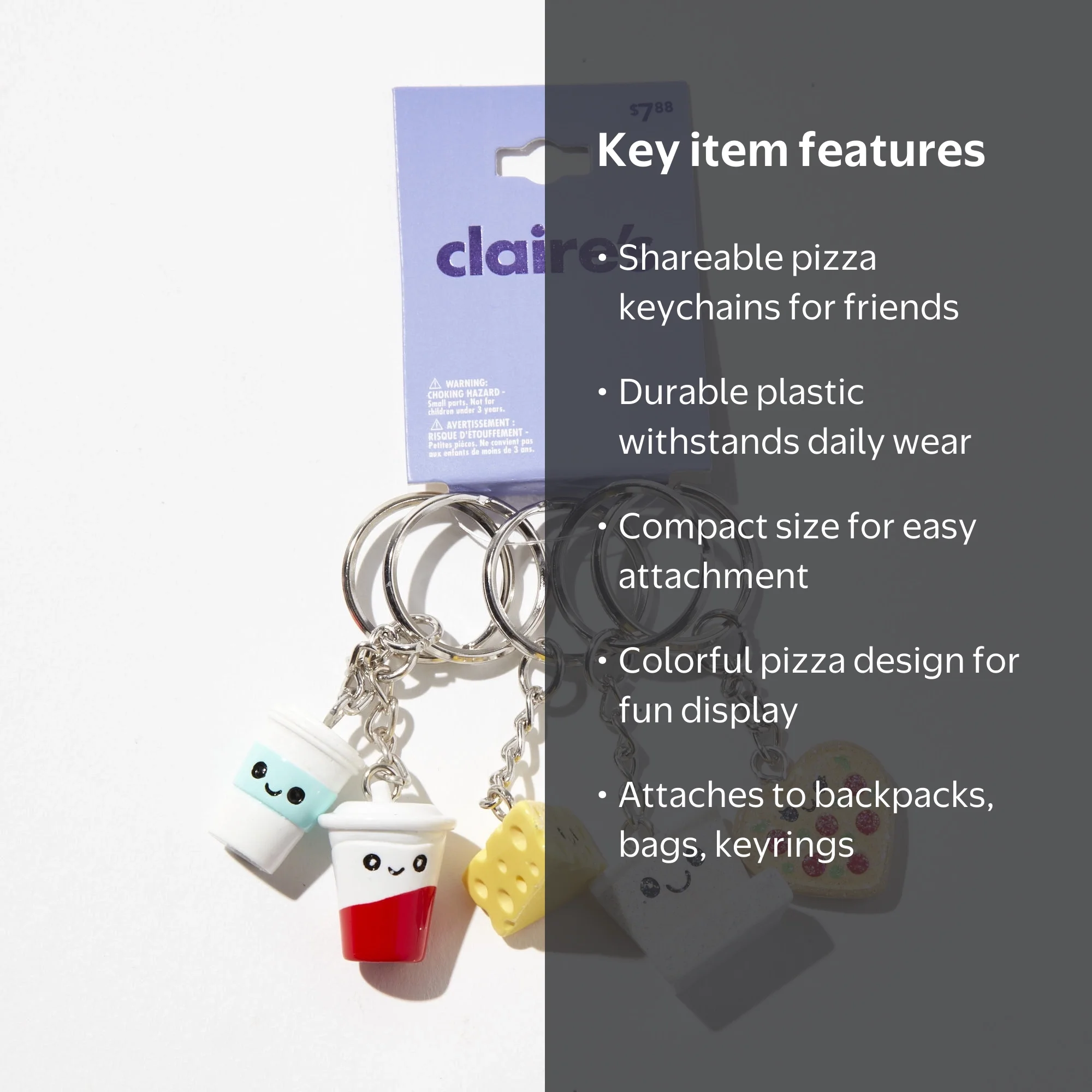 Claire's Best Friends Pizza Slice Keychain for Kids, Cute and