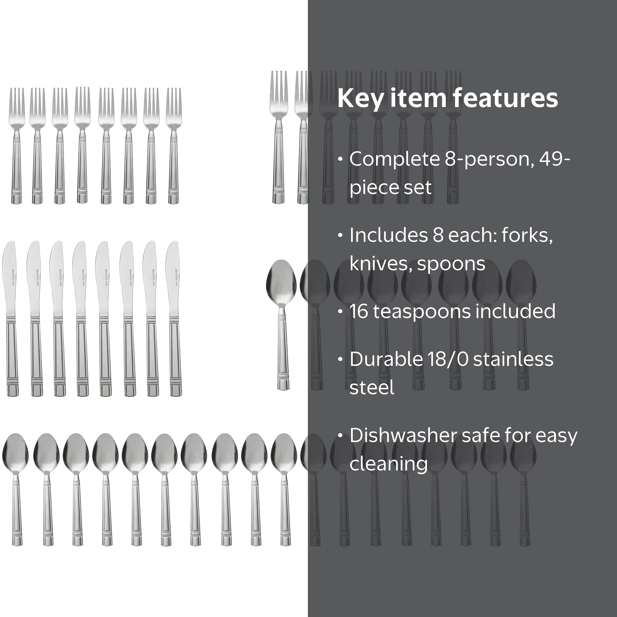 Mainstays Silver 48-Piece Flatware Set Service for 8 with