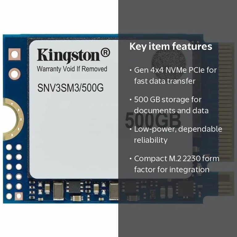 Kingston, NVMe SSD, 500 GB, M.2 2230 PCIe 4.0 x4 Internal