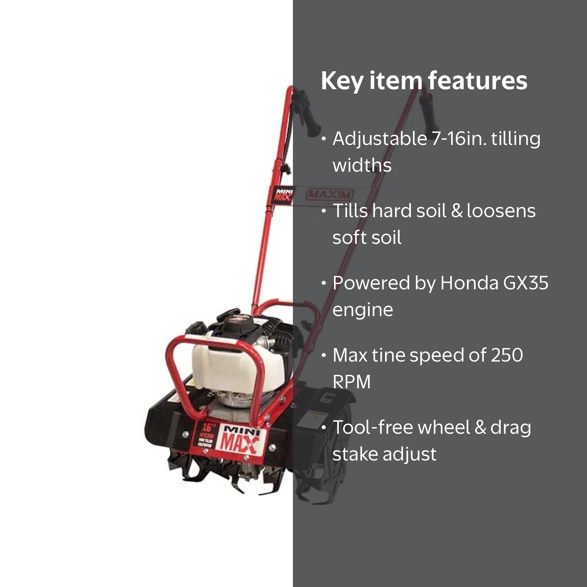 Maxim Mini Max Tiller/Cultivator, 7/13/16in. Tilling Width, 35.8cc