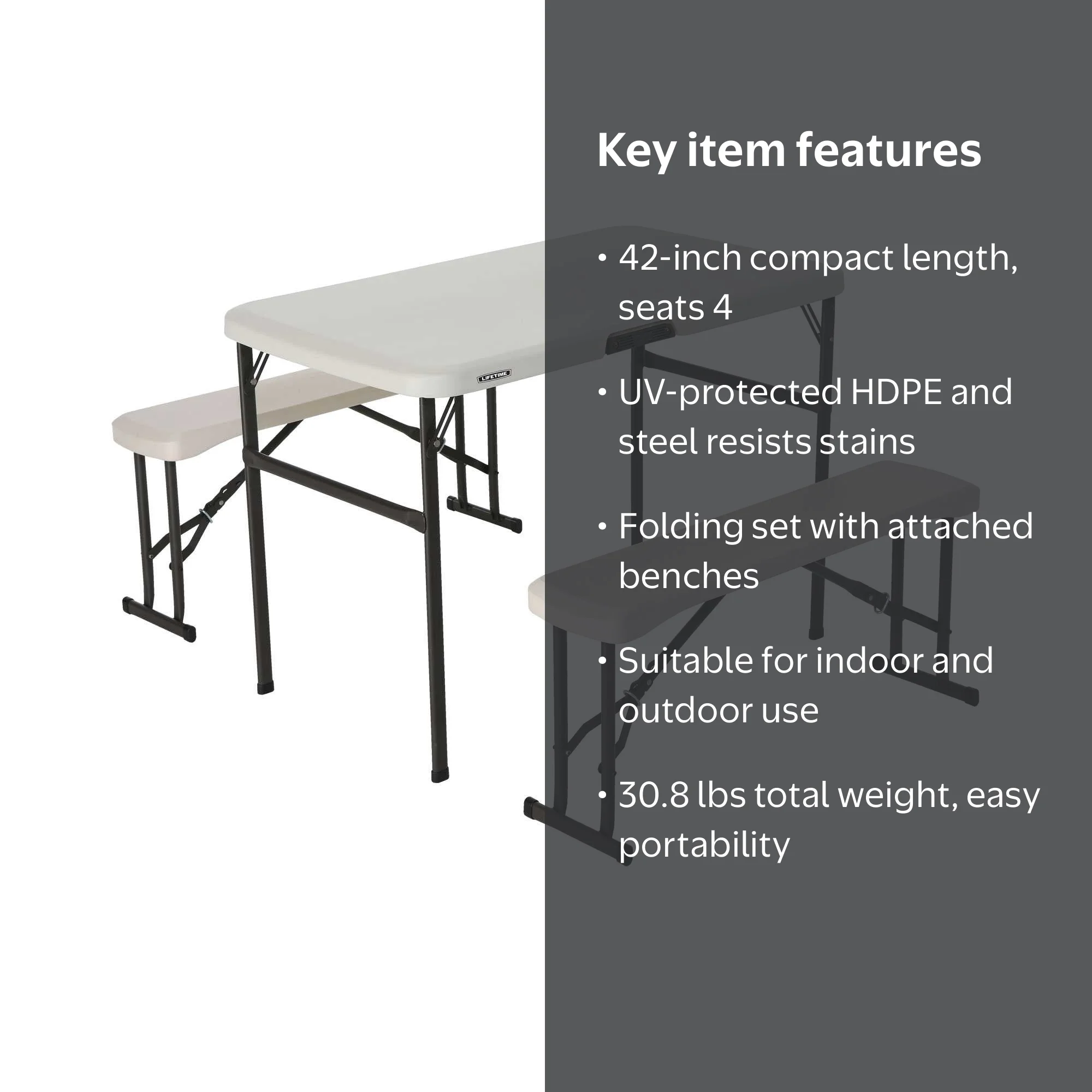 Lifetime Folding Polyethylene Picnic Table with Benches, 80373