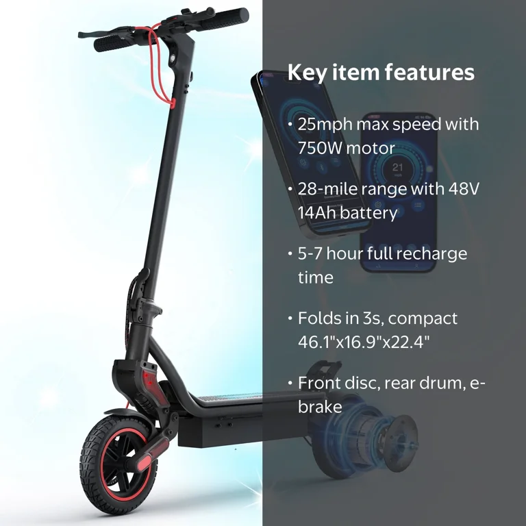 ZapRun 750W Foldable Electric Scooter, E-Scooter for Adults with