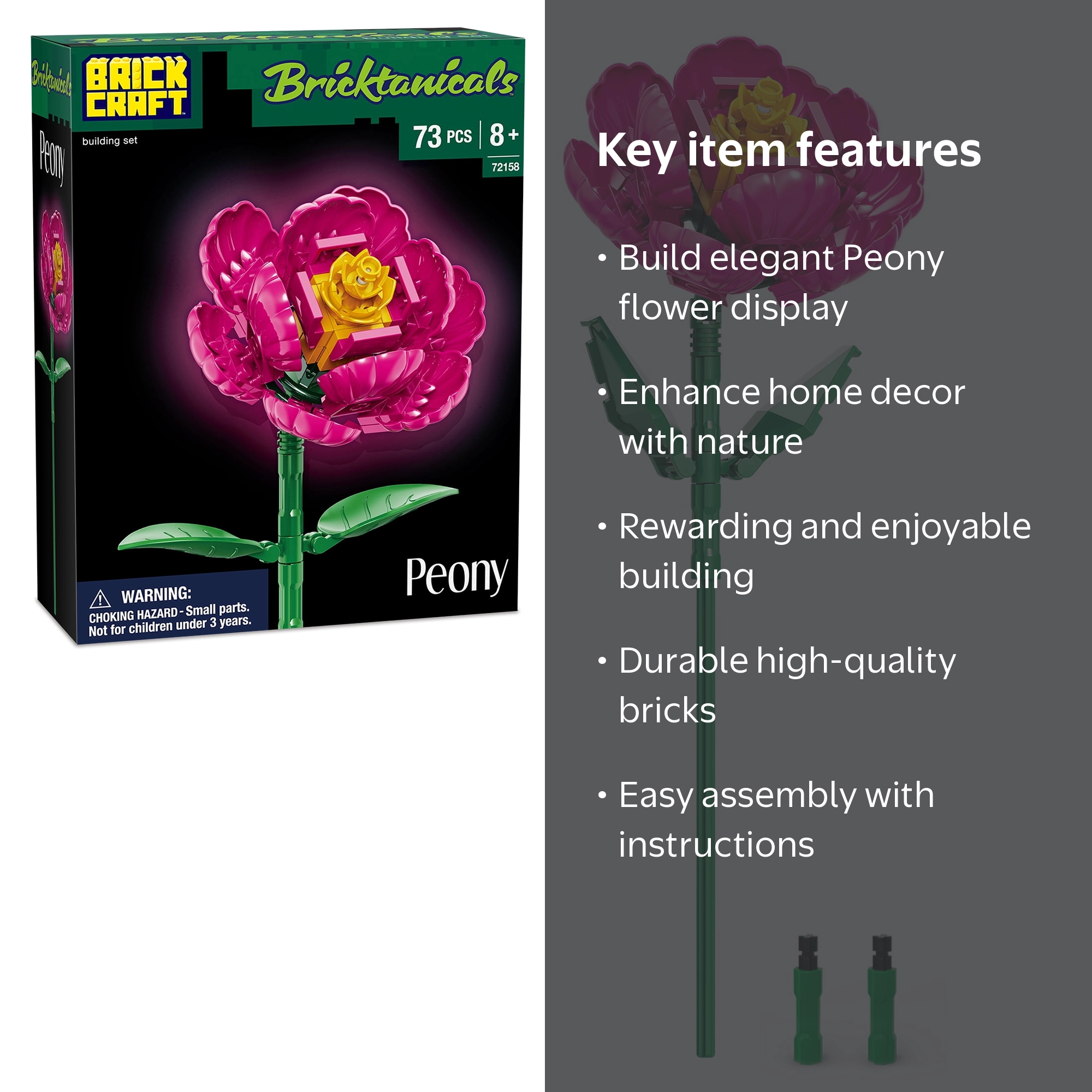 Brickcraft Bricktanicals PEONY Building Set, Elegant Flower