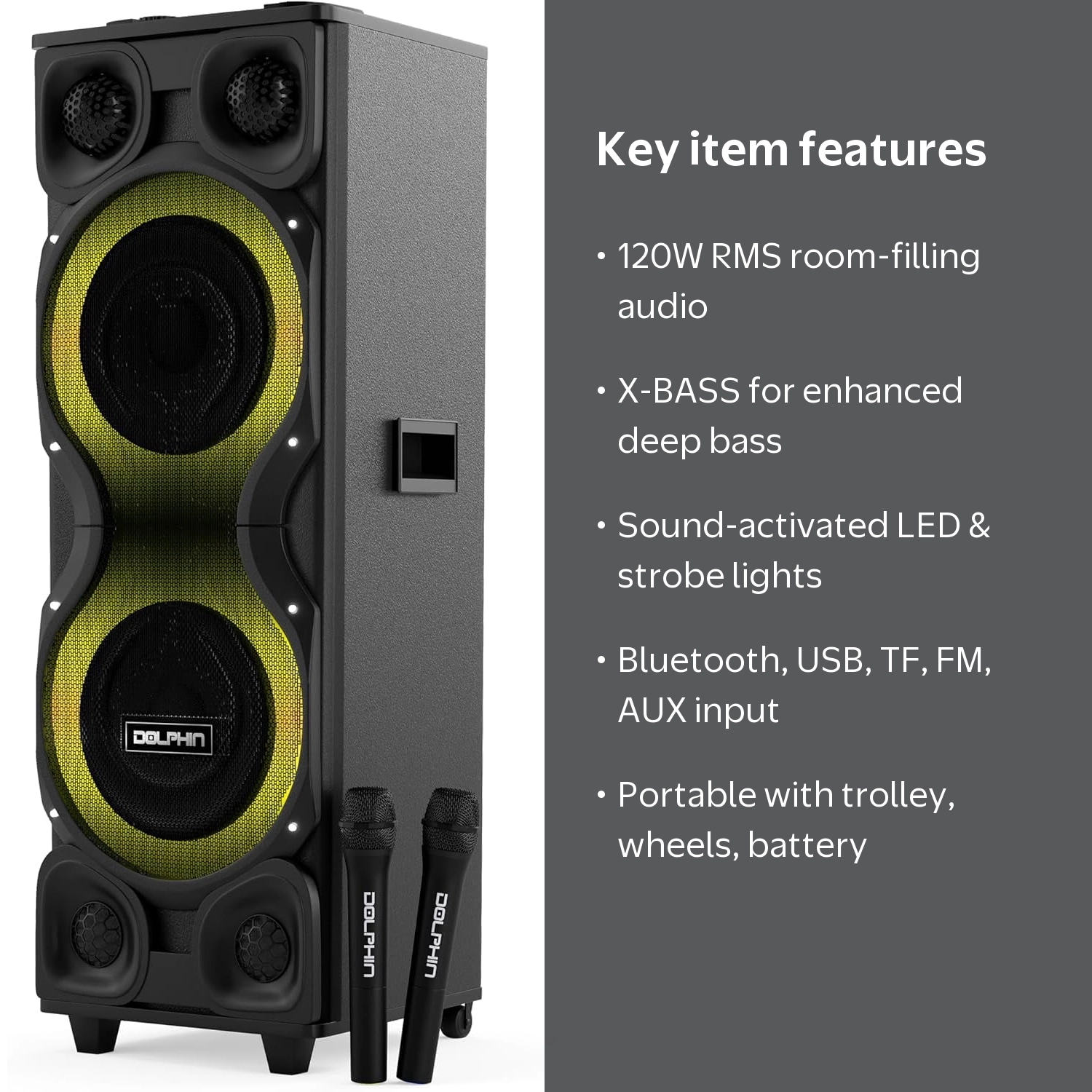 Dolphin, High-Power Party Speaker, SP-2250RBT, Black - Walmart.com