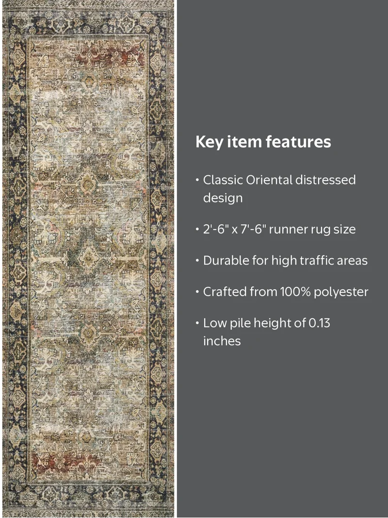 Loloi Layla Printed Oriental Distressed Runner Rug, Olive