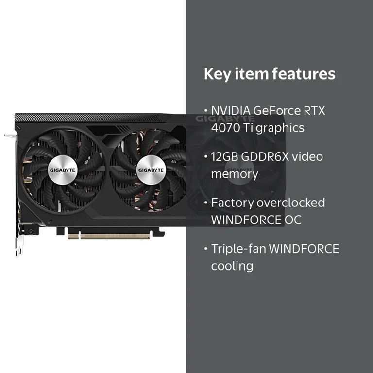 Gigabyte GPU GeForce RTX 4070 Ti WINDFORCE OC 12G, 3X Fans, 12GB