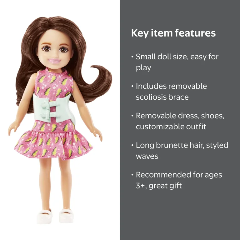 Barbie, Chelsea Doll, with Brace for Scoliosis, Brunette - Walmart.com