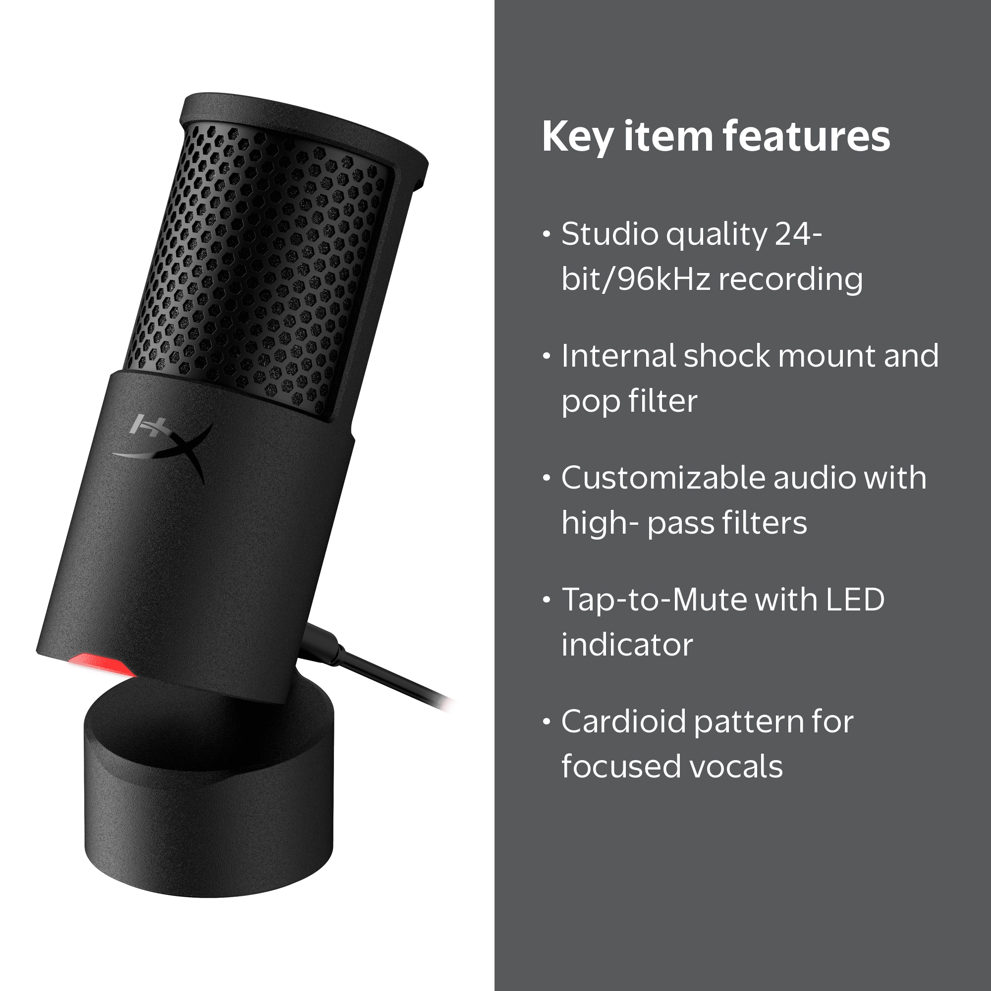 HyperX SoloCast 2, USB-C Condenser Mic, Built-in Pop Filter