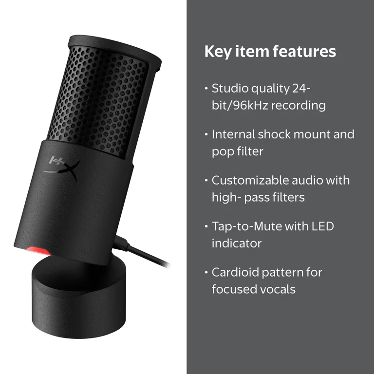 HyperX SoloCast 2, USB-C Condenser Mic, Built-in Pop Filter