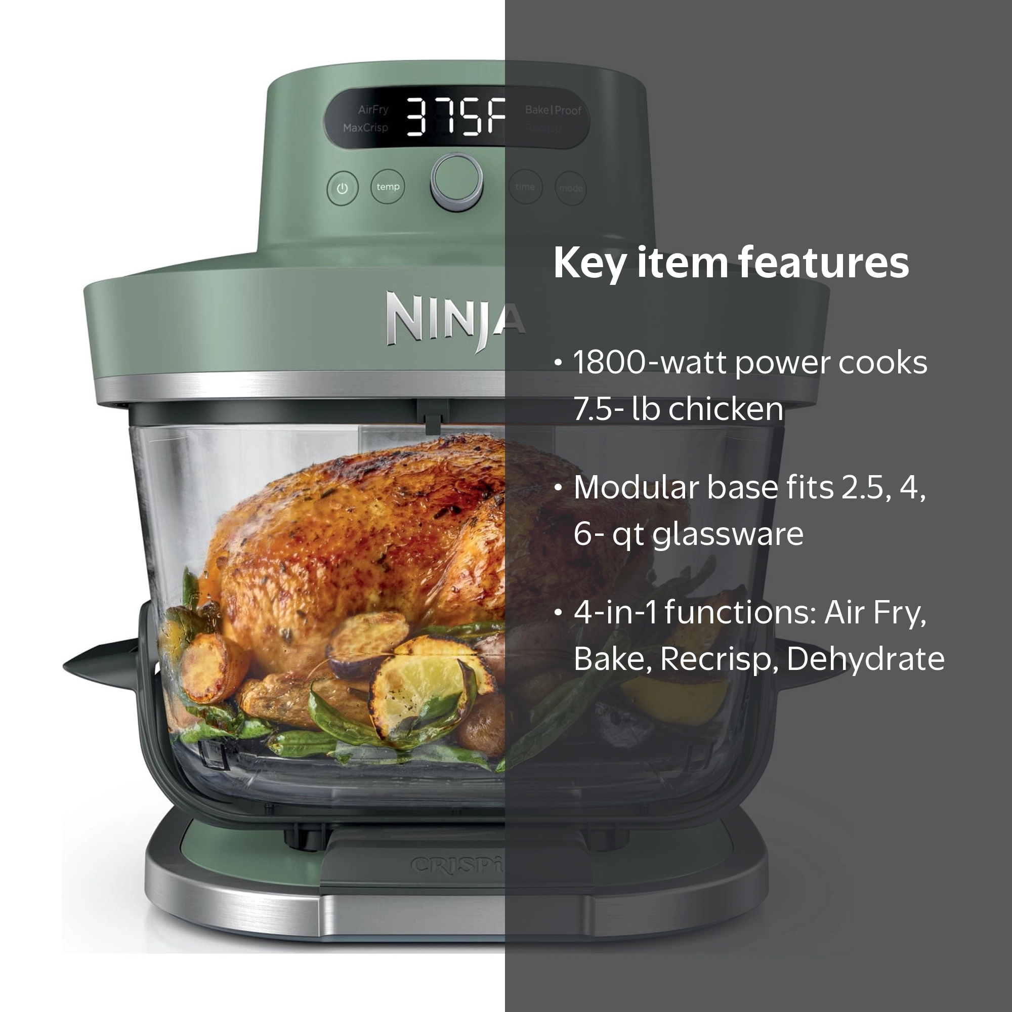 Ninja Crispi Pro Glass Air Fryer 6-Qt, 4-in-1, Air Fry Bake