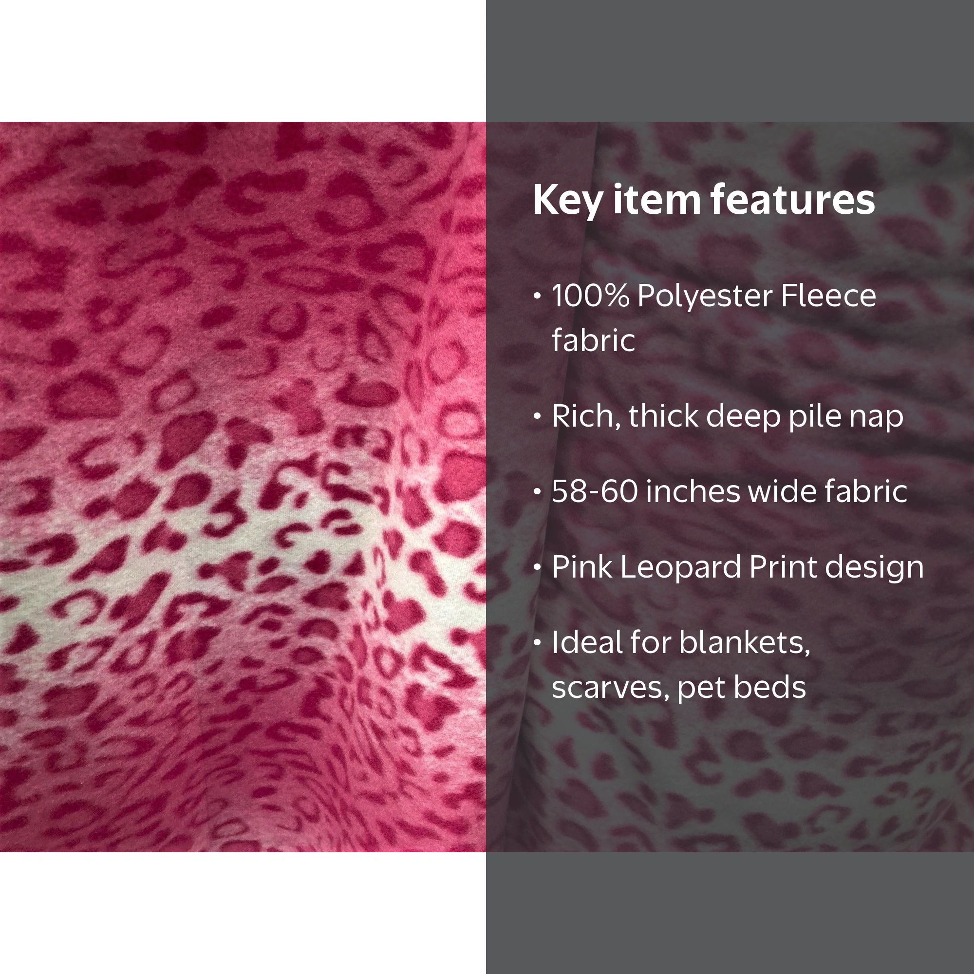 Lillycraft Pink Leopard Print Fleece Fabric is 58/60 Wide and Sold