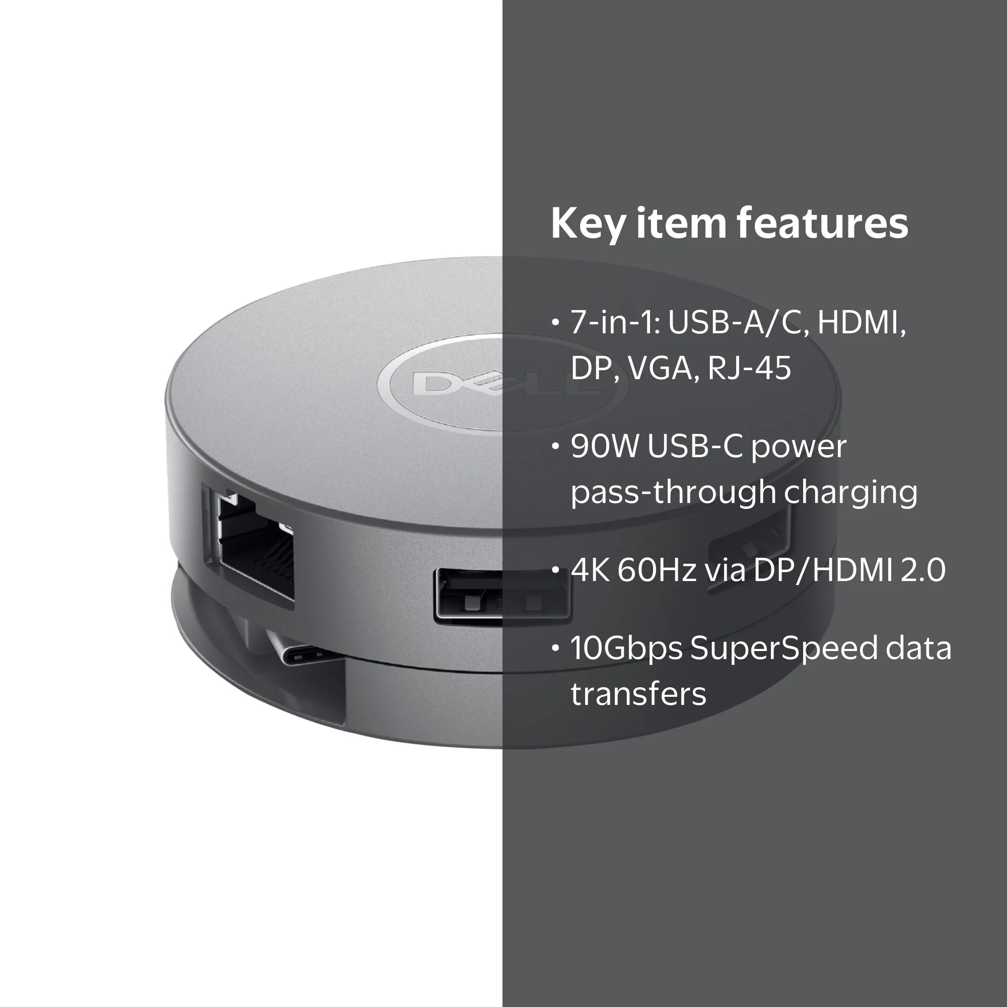 Dell, USB-C Multiport Adapter, DA310, 7-in-1 with 4K HDMI