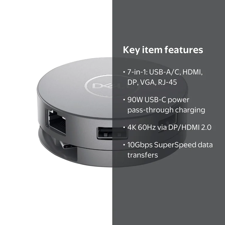 Dell, USB-C Multiport Adapter, DA310, 7-in-1 with 4K HDMI
