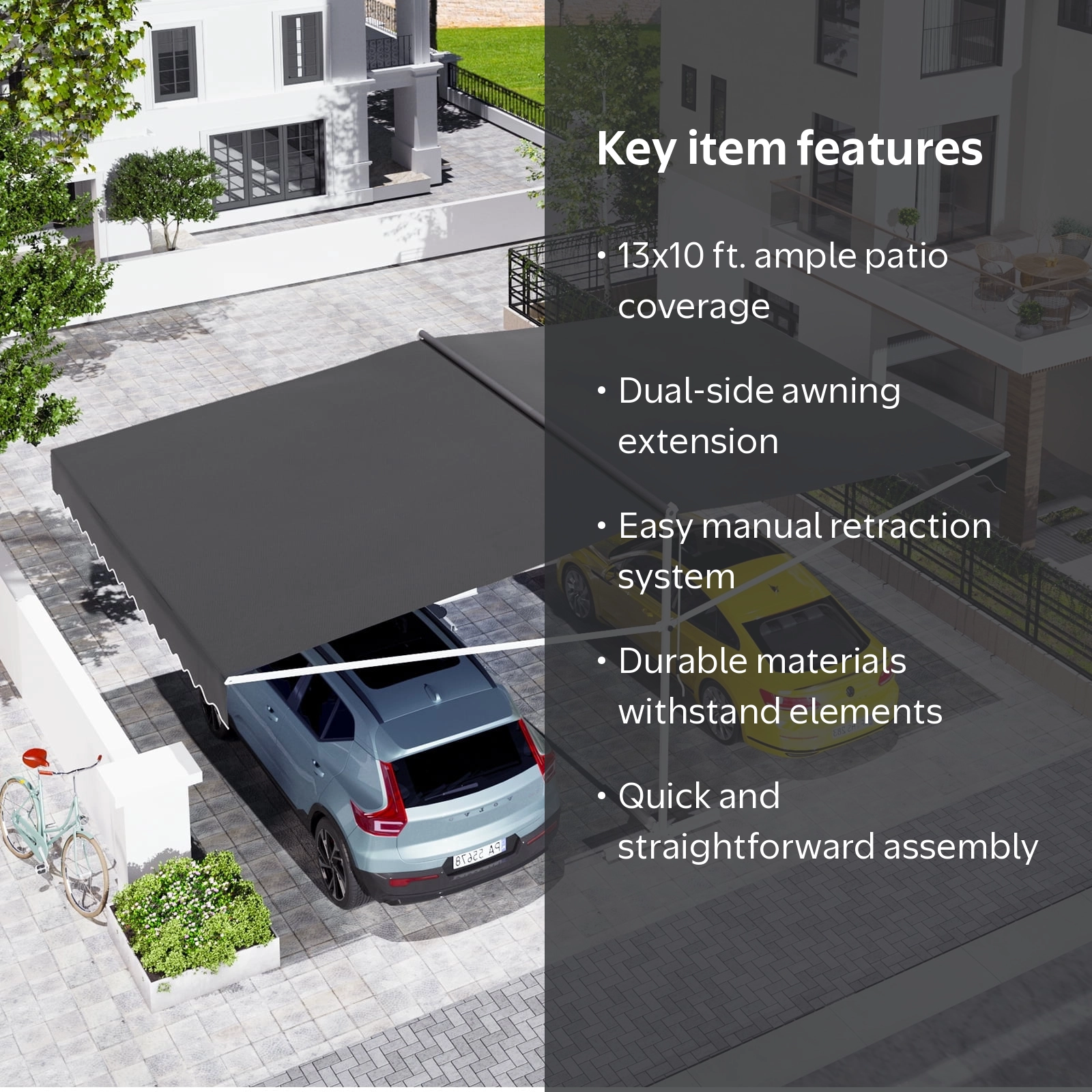 AECOJOY, Free Standing Retractable Awning, 13x10 ft, Dark Grey