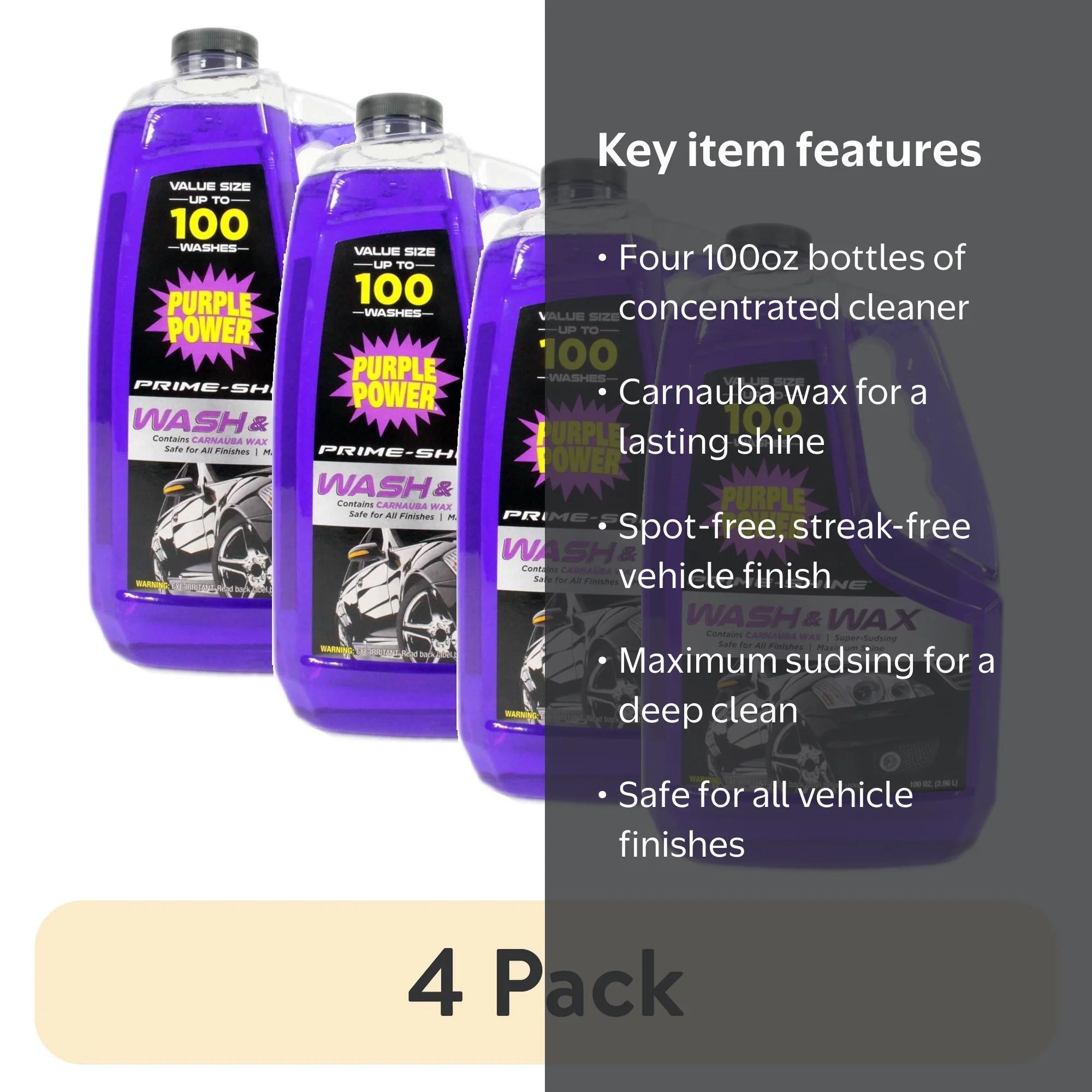 4 pack) Purple Power Wash & Wax 100 oz Automotive Cleaner with